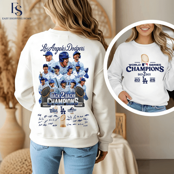 Vintage Dodgers Sweatshirt | LA Baseball Crewneck | 2024–2025 Back 2 Back Champions Graphic Pullover