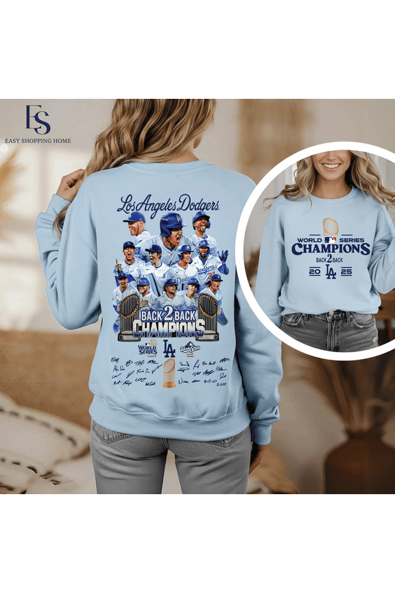 Vintage Dodgers Sweatshirt | LA Baseball Crewneck | 2024–2025 Back 2 Back Champions Graphic Pullover