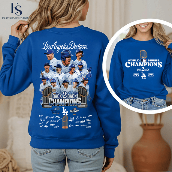 Vintage Dodgers Sweatshirt | LA Baseball Crewneck | 2024–2025 Back 2 Back Champions Graphic Pullover