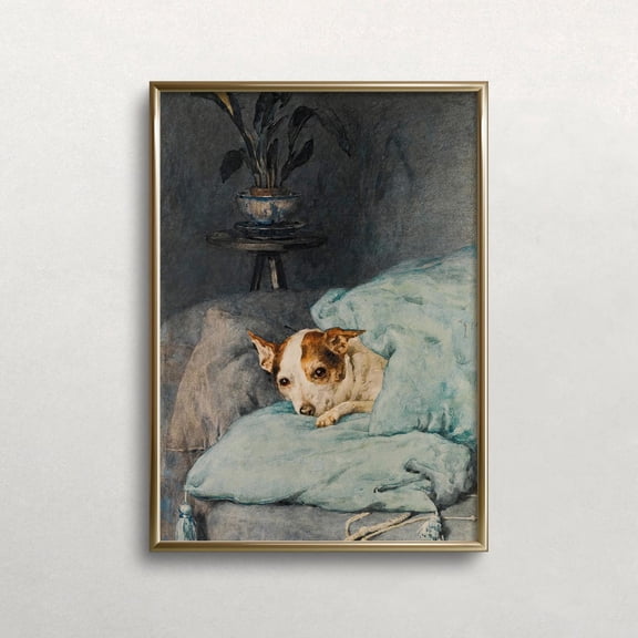Vintage Dog Art Print: Rat Terrier In Bed UNFRAMED PAPER POSTER, Home Decor