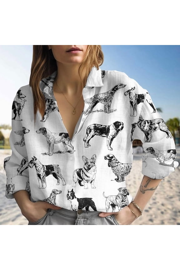 Vintage Dog Breeds Blouse Shirt, Gift for Dog Lover Person, Dog Owner Mama, Cute Dog Mom Gift Blouse Shirt, Women Blouse Shirt