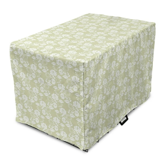 Vintage Dog Crate Cover, Repetitive Pattern with Lace Like Ornate Curly Flowers on Thin Hexagons Grid, Easy to Use Pet Kennel Cover Small Dogs Puppies Kittens, 7 Sizes, Pale Khaki White, by Ambesonne