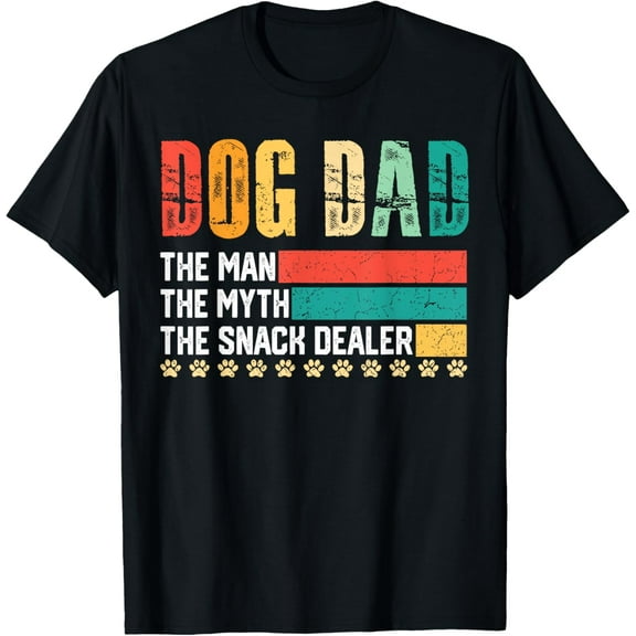 Vintage Dog Dad The Man The Myth Snack Dealer Father Day T-ShirtMen's and women's gift, black and white T-shirt, size: Extra large S-4XL