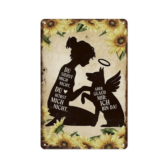 Vintage Dog Memorial Sunflower Metal Sign, German Pet Loss Wall Art, for dog lovers, pet memory decor