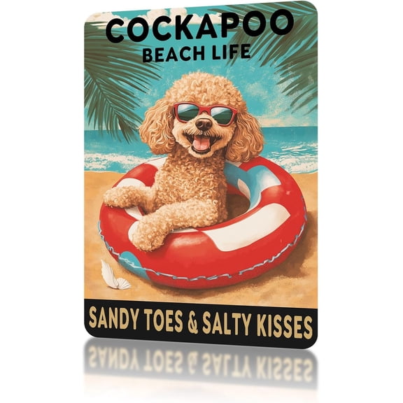Vintage Dog Metal Sign Cockapoo Beach Life Sandy Toes and Salty Kisses Funny Tin Signs Summer Wall Decor Indoor Outdoor Sign 812 Inch