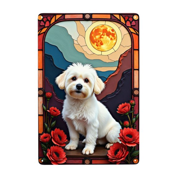 Vintage Dog Metal Tin Sign Pet Portrait Wall Art Stained Glass Style 8x12 Inch Metal Sign Dog Lover Gift Home Decor Metal Sign Unique Pet Decor Artistic Metal Tin Sign