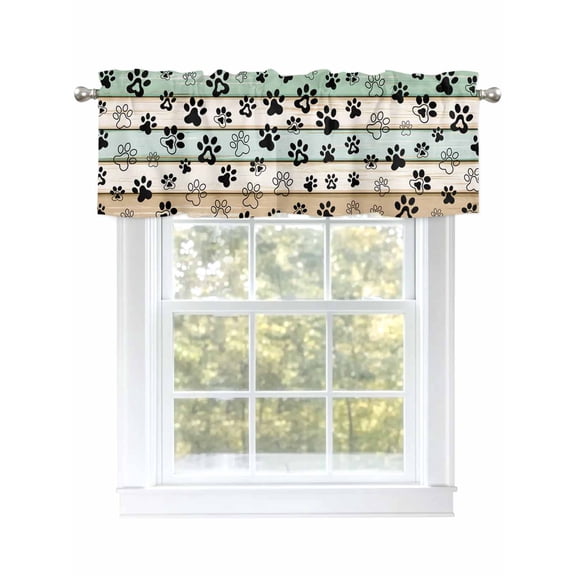Vintage Dog Paws Curtain Valances for Windows, Green Beige Wood Grain Window Valances, Window Treatment Rod Pocket Valance Curtains for Living Room/Kitchen/Bedroom/Bathroom, 54x18inch