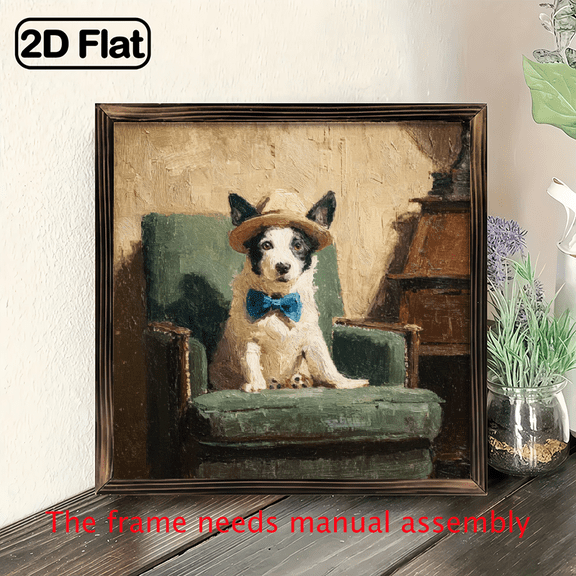 Vintage Dog Portrait Canvas Art with Wooden Frame Victorian Style Decorative Painting for Living Room, Bedroom, or Office High-Quality White Semi-Gloss Canvas Print.
