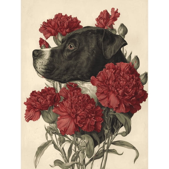 Vintage Dog Portrait Floral Canvas Print, Wall Decor for Living Room Bedroom Office Bar Cafe Study