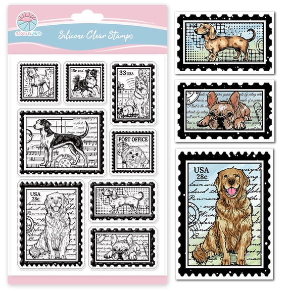 Vintage Dog Postage Stamps Clear Stamps Puppy Stamps Silicone Clear Stamp Golden Retriever Transparent Stamps for DIY Scrapbooking