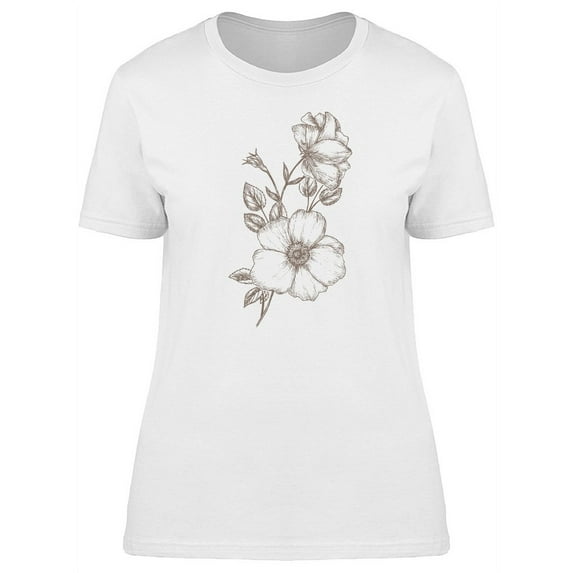Vintage Dog Roses Sketch T-Shirt Women -Image by Shutterstock, Female 3X-Large