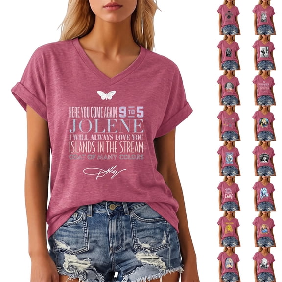 Vintage Dolly Shirt Classic Graphic Tee Women's Casual T Shirts Short Sleeve Tops, Parton Memorial T-Shirt Country Music Legend Tees,XXXL