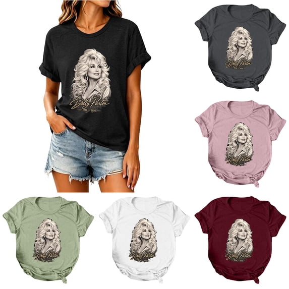 Vintage Dolly Shirt Parton Memorial T-Shirt Country Music Legend Tee, Classic Graphic Tees Women's Casual T Shirts Short Sleeve Tops,S
