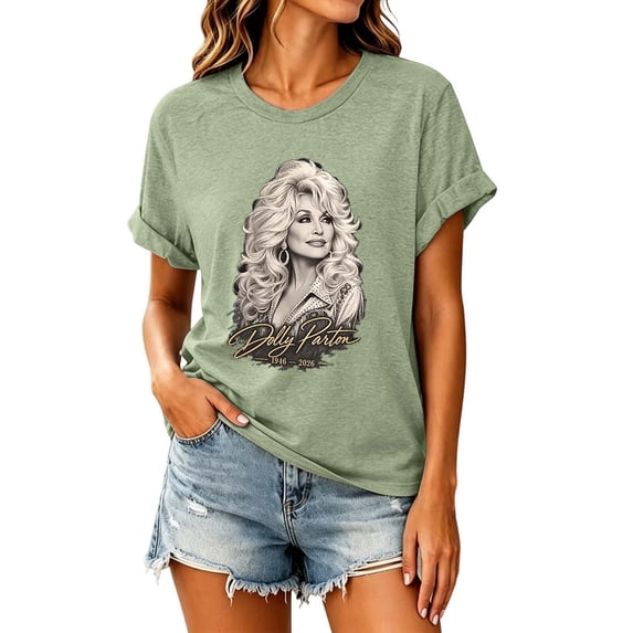 Vintage Dolly Shirt Parton Memorial T-Shirt Country Music Legend Tee, Classic Graphic Tees Women's Casual T Shirts Short Sleeve Tops,XL