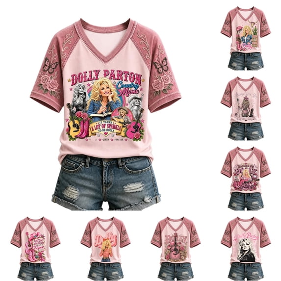 Vintage Dolly Shirt Parton Memorial T-Shirt Women's Graphic Tees Tshirt Casual Country Music Shirts Fashion V-Neck Tops Women T Shirts,L