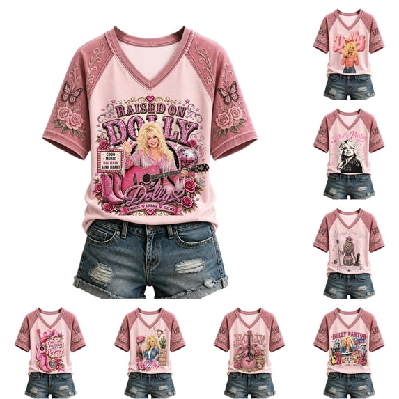 Vintage Dolly Shirt Parton Memorial T-Shirt Women's Graphic Tees Tshirt Casual Country Music Shirts Fashion V-Neck Tops Women T Shirts,M