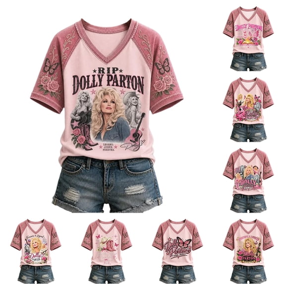 Vintage Dolly Shirt Parton Memorial T-Shirt Women's Graphic Tees Tshirt V-Neck Country Music Shirt Tops for Music Lovers Fashion T Shirts,M