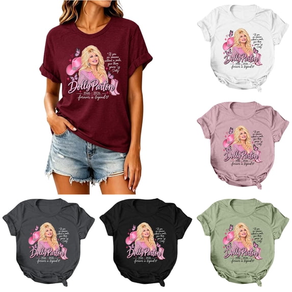 Vintage Dolly T-Shirt, Parton Memorial T Shirts, Women's Graphic Tees Tshirt Country Music Shirts Crewneck Short Sleeve T Shirt Casual Tops,L