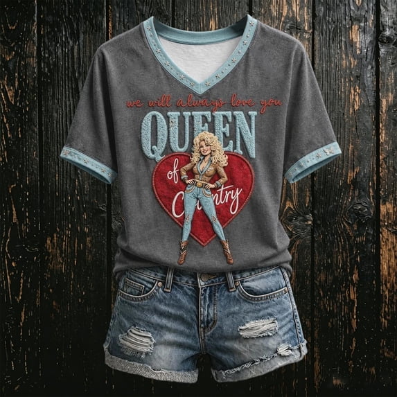 Vintage Dolly V‑Neck Shirt, Parton Memorial T‑Shirt, Country Legend Tee, Nashville Western Shirt, Retro Country Singer Graphic Tee S