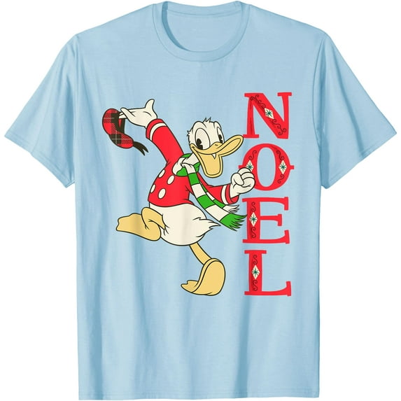 Vintage Donald Duck Noel Holiday DTG Print Unisex T-Shirt,Light Blue Color,Size YXL