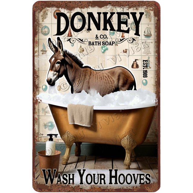 Vintage Donkey Metal Sign, Wash Your Paws Signs, Funny Donkey Sign Wall