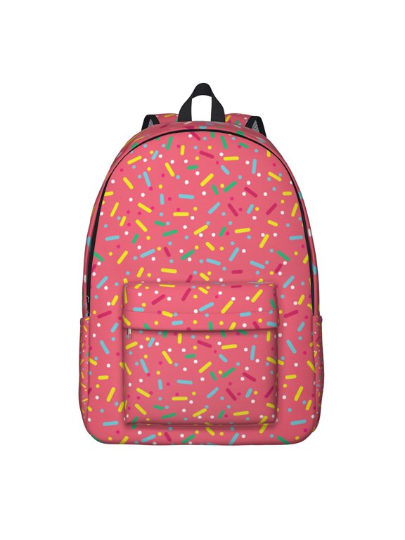 Donut School Backpack, Sweet Candy and Doughnut Pattern Casual Daypack Comfortable Carrying Travel Bag for Students