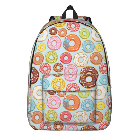 Vintage Donut School Backpack, Sweet Candy and Doughnut Pattern Casual Daypack Comfortable Carrying Travel Bag for Students