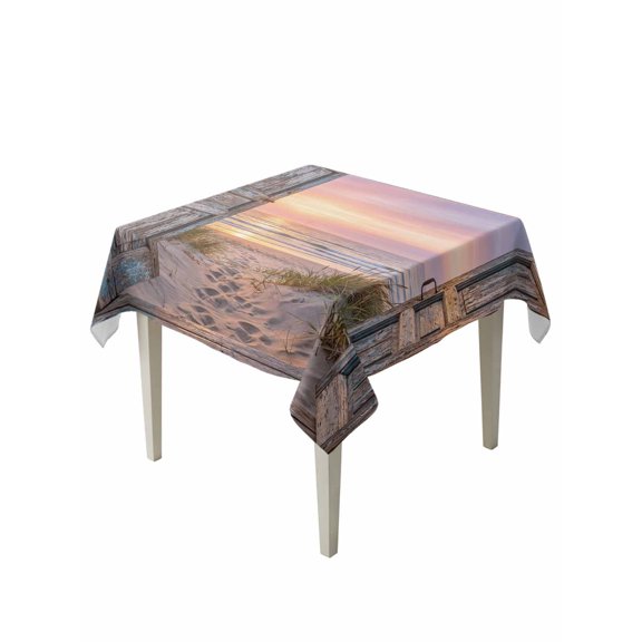 Vintage Door Coastal Table Cloth, Waterproof Tablecloth for Square Tables, Sunset Seaside Summer Beach Reusable Washable Fabric Table Cover for Restaurant Kitchen Dining Tables 54"x54"