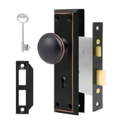 Vintage Door Knob with Lock for Interior Doors Oil Rubbed Bronze, Antique Brass 1 Pack Mortise Lock Set, Old Fashioned Bathroom & Bedroom with Skeleton Key for Old House Doors