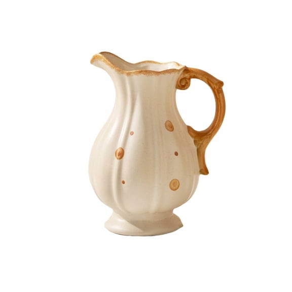 Vintage Dotted Pitcher Ceramic Vase 22cm Rustic Cream Handle Decor Vases for Farmhouse Table Decor