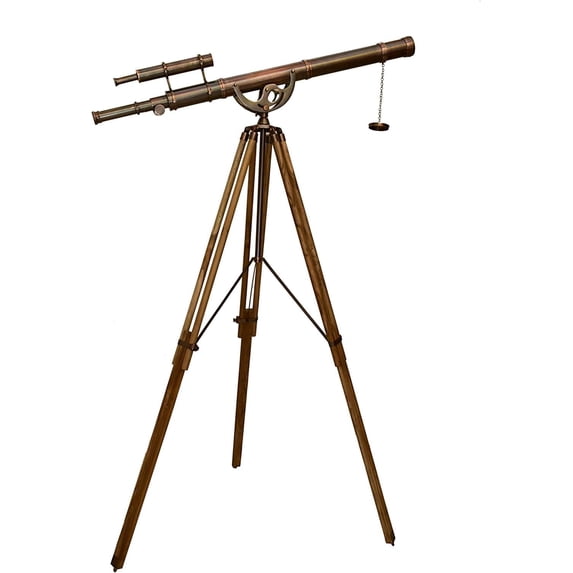 Vintage Double Barrel Telescope Shiny Copper Dark Antique Finish with Adjustable Natural Wooden Tripod Solid Brass Telescopes High Magnification Functional Spyglass Telescope Exclusive