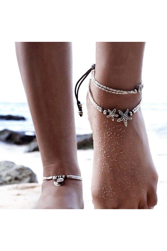 Vintage Double Beaded Starfish Anklet Ankle Bracelet