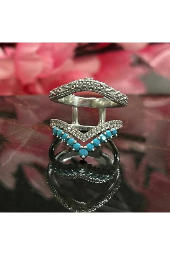 Vintage Double Curved Turquoise Band Wedding Ring Guard- Ring Spacer for Women