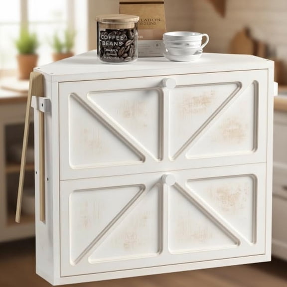 Vintage Double-Layer Bamboo Bread Box for Kitchen Counter, Large Capacity Rustic Farmhouse Bread Storage Bin and Cabinet Organizer for Bread and Baked Goods (White, Medium)