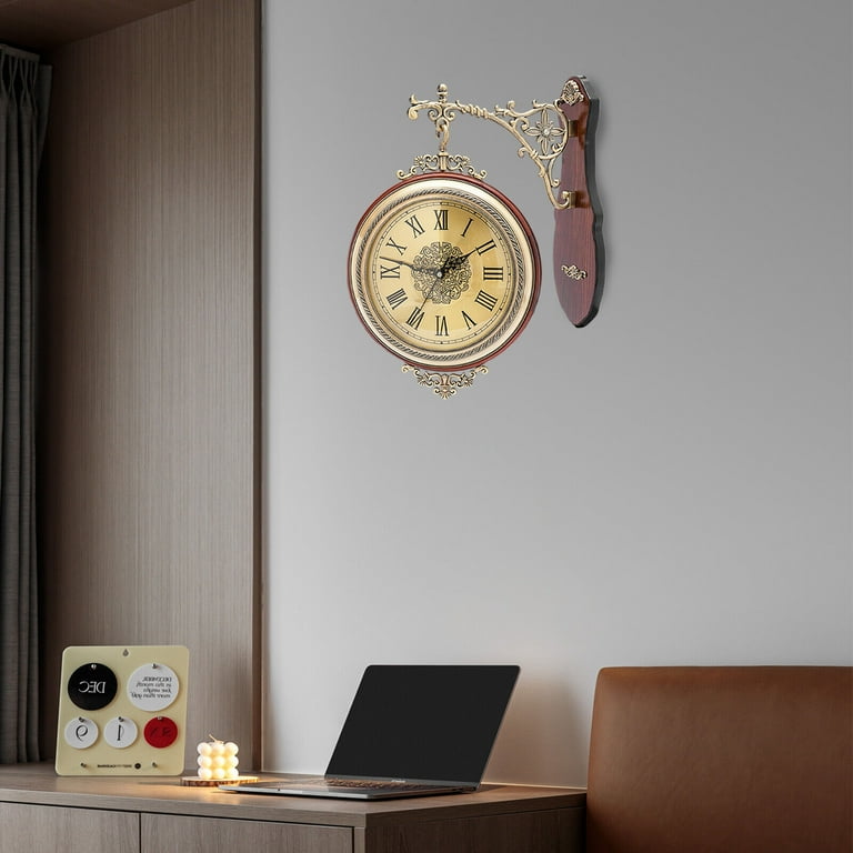 Vintage Double Sided Wall Clock Retro 360° Rotating Wall
