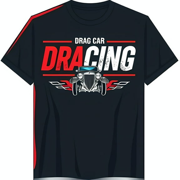 Vintage Drag Car Racing Graphic Black T-Shirt with Red Accents for Car Enthusiasts