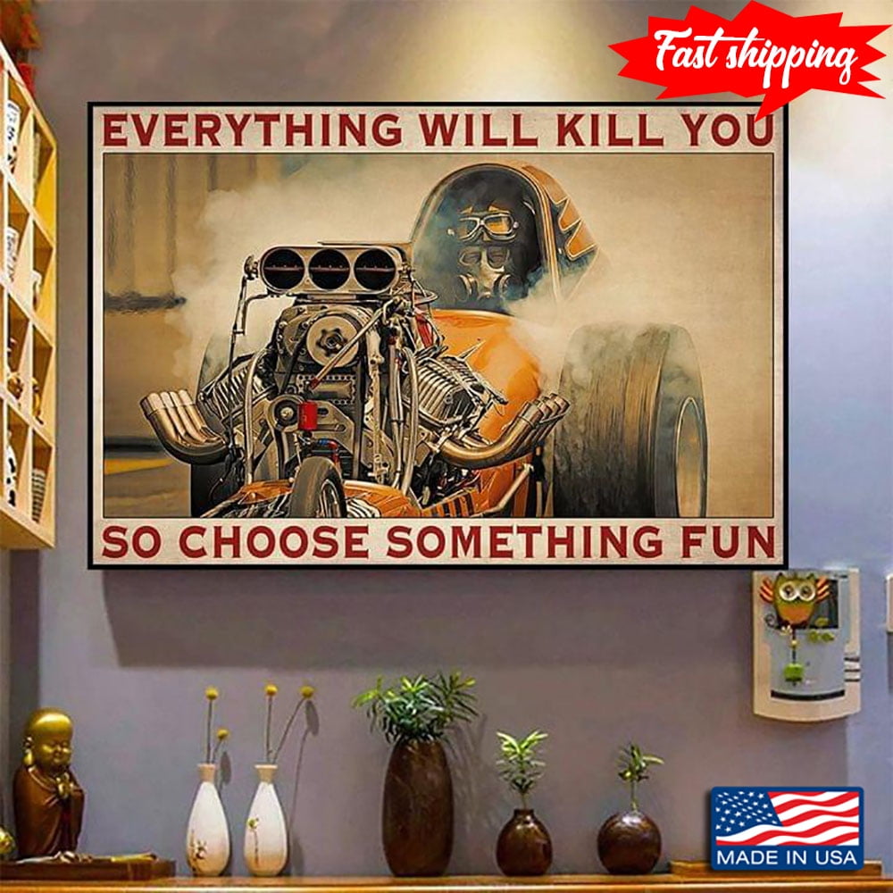 Vintage Drag Racer With Full Face Mask & Helmet Everything Will Kill ...