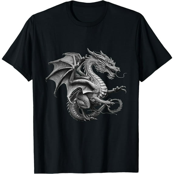 Vintage Dragon Art Silver Dragon Design Unisex T-Shirt for Men Women Kids Toddler