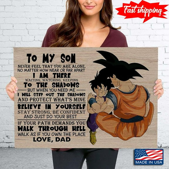 Vintage Dragon Ball Goku And Goten To My Son Never Feel That You Are Alone 24 x 36 Inch Poster