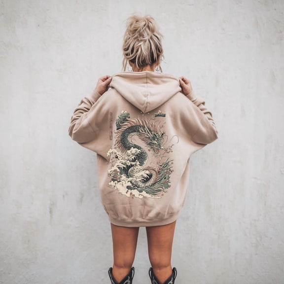 Vintage Dragon Folklore Art Hoodie Sweatshirt with Flying Serpent Mythical Design, Traditional East Asian Inspired Streetwear Comfort Colors Unisex Cotton Hoodie, Sizes S–5XL