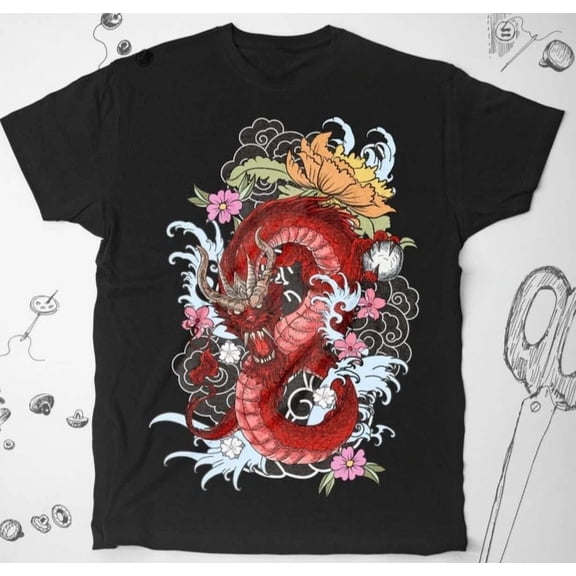 Vintage Dragon Shirt Japanese Art Shirt Vintage Japan Guy Cool Flowers Unisex Teehot Trending Birthday Gifts