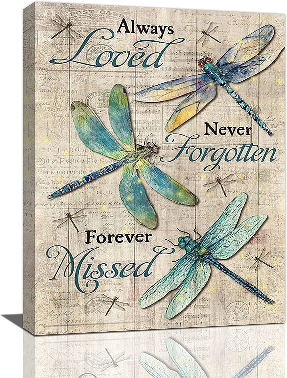 Dragonfly Vintage American Flag Canvas Wall Art - Framed Retro Painting For Living Room, Kitchen, Office