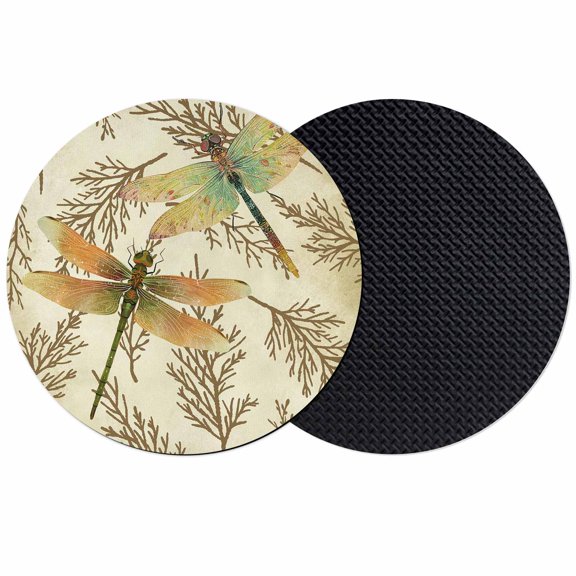 Vintage Dragonfly Coasters Set of 2, Absorbent Coasters for Drinks, Vintage Brown Tree Branch Coaster for Desk Coffee Table Protection, Home Decor House Warming Gifts 4"