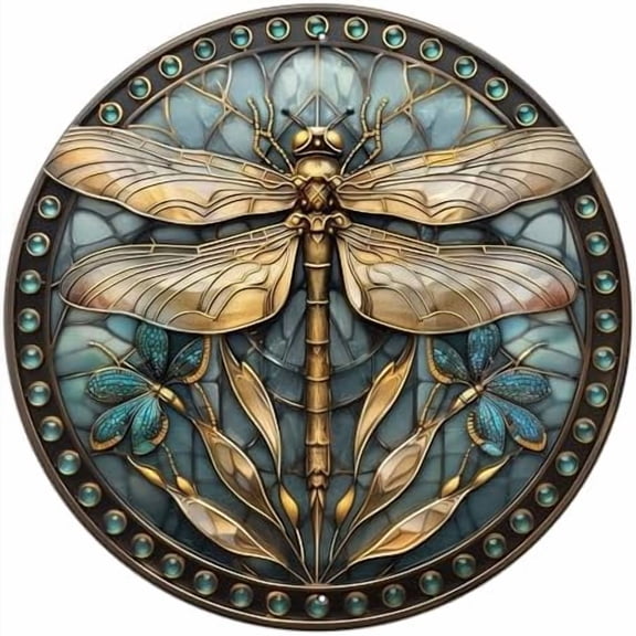 Vintage Dragonfly Decor Round Dragonfly Metal Sign Dragonfly Wall Art Rustic Wreath Wall Decoration for Indoor Outdoor Home Porch Window Decor 8 Inch