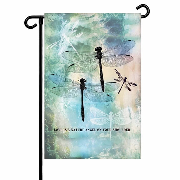 Vintage Dragonfly Garden Flags for Outside Gradient Teal Green Double Sided Yard Flags Outdoor House Decoration, Small 12X18 Inch,