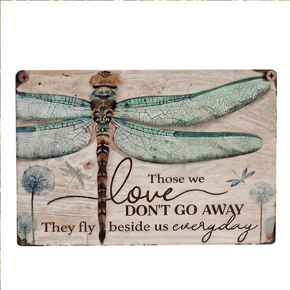 Vintage Dragonfly Memorial Metal Wall Sign Retro Inspirational Quote Hanging Wall Decor 1 Pc