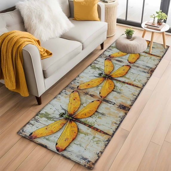 Vintage Dragonfly Runner Rug 2x6 FT,Non Slip Hallway Rugs,Spring Summer Abstract Oil Painting Washable Soft Floor Carpet Throw Runner Carpet Long Rugs for Entryway Kitchen Bedside Sliding Door