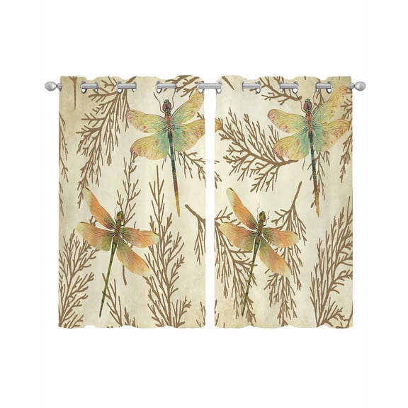 Vintage Dragonfly Sheer Curtains 39 Inch Length 2 Panels Set for Living Room/Bedroom, Vintage Brown Tree Branch Kitchen Curtains Grommet Semi-Sheer Curtains Drapes Voile Window Treatments 27.5"x39"x2