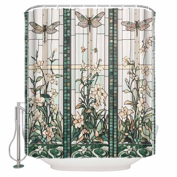 Vintage Dragonfly Shower Curtains for Bathroom Waterproof Fabric Bath Curtains Decor Bath Tub Curtain Pastoral Botanical Teal Spring Summer Decorative Shower Curtain Sets with 12 Hooks, 72x72 Inch