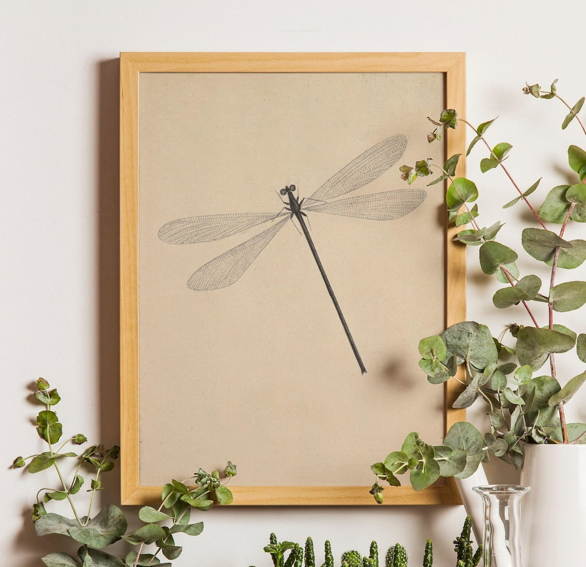 Vintage Dragonfly Sketch Wall Art Print With Insect Home Decor ...